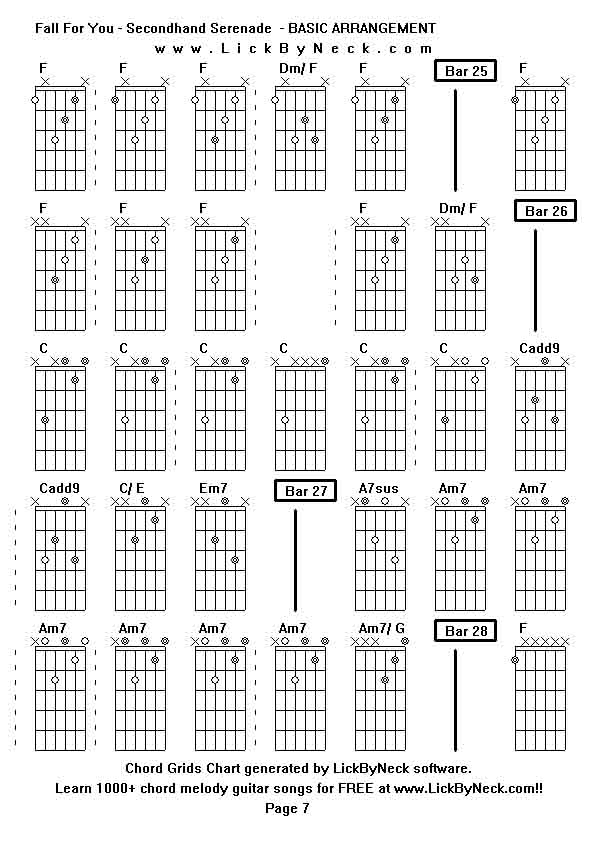 Chord Grids Chart of chord melody fingerstyle guitar song-Fall For You - Secondhand Serenade  - BASIC ARRANGEMENT,generated by LickByNeck software.